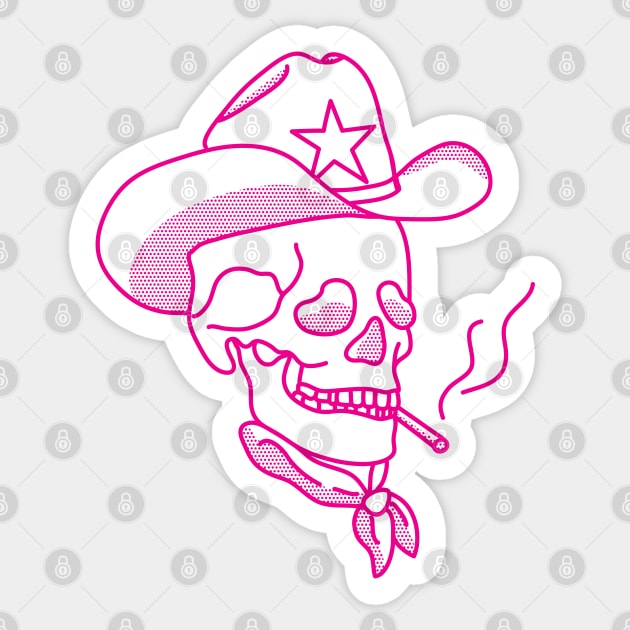 Hot Pink Western Cowboy Hat Skull Smoking Sticker by YourGoods